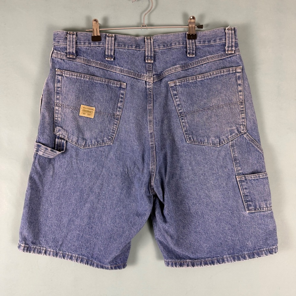 Vintage Y2K Mens Skater Baggy Blue Wrangler Cargo Jean Shorts Size 36 Jorts